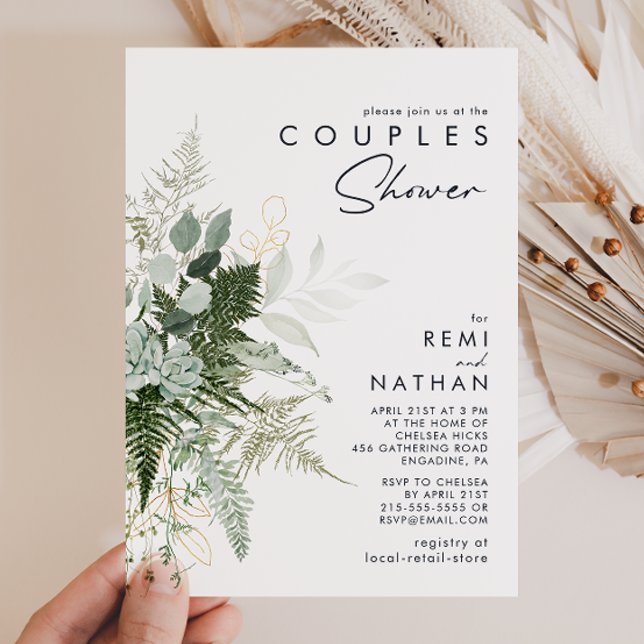 Greenery and Gold Leaf Couples Shower Invitation (Creator Uploaded)