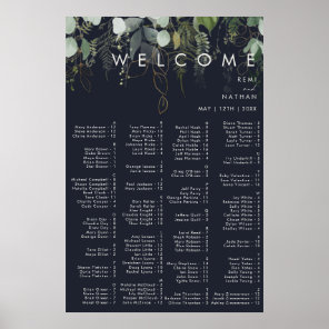 Greenery and Gold Leaf | Dark Navy Alphabetical Poster