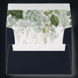 Greenery and Gold Leaf | Dark Navy Invitation Envelope<br><div class="desc">We designed this greenery and gold leaf | dark navy invitation envelope to complete your simple yet elegant boho wedding. It features modern green and white eucalyptus leaf, fern foliage, a succulent flower, and minimal gold foil leaves. These elements give the feel of a whimsical watercolor enchanted forest, perfect for...</div>