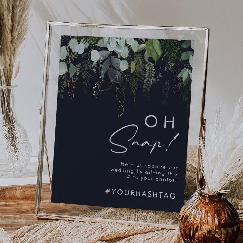 Greenery and Gold Leaf  Dark Navy Oh Snap Hashtag Poster
