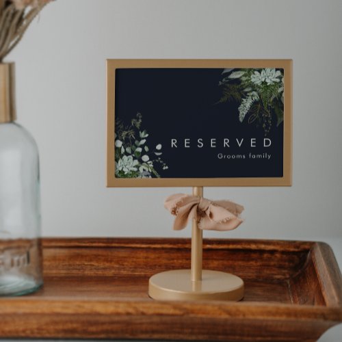 Greenery and Gold Leaf  Dark Navy Reserved Sign