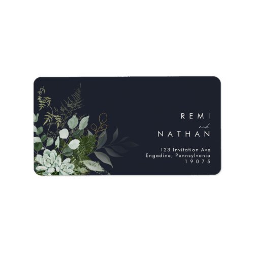 Greenery and Gold Leaf  Dark Navy RSVP Address Label