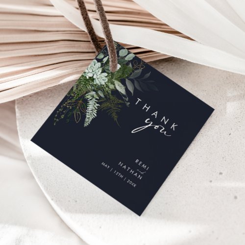 Greenery and Gold Leaf  Dark Navy Thank You Favor Tags