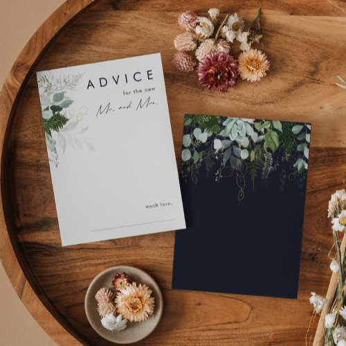 Greenery and Gold Leaf  Dark Navy Wedding Advice Card