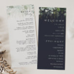Greenery and Gold Leaf | Dark Navy Wedding Program<br><div class="desc">We designed this greenery and gold leaf | dark navy wedding program to complete your simple yet elegant boho wedding. It features modern green and white eucalyptus leaf, fern foliage, a succulent flower, and minimal gold foil leaves. These elements give the feel of a whimsical watercolor enchanted forest, perfect for...</div>