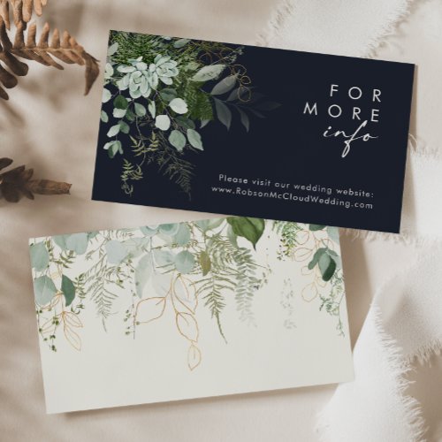 Greenery and Gold Leaf  Dark Navy Wedding Website Enclosure Card