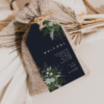 Greenery and Gold Leaf | Dark Navy Wedding Welcome Gift Tags<br><div class="desc">We designed these greenery and gold leaf | dark navy wedding welcome gift tags to complete your simple yet elegant boho reception. It features modern green and white eucalyptus leaf, fern foliage, a succulent flower, and minimal gold foil leaves. These elements give the feel of a whimsical watercolor enchanted forest,...</div>