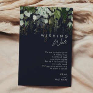 Greenery and Gold Leaf Dark Navy Wishing Well Enclosure Card