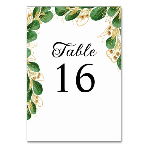 Greenery and Gold Leaf Elegant Wedding Table Number