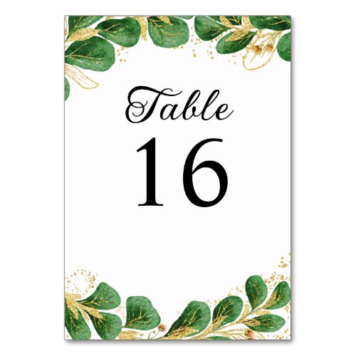 Greenery and Gold Leaf Eucalyptus Wedding Table Number