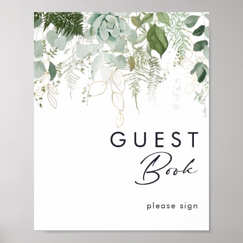 Greenery and Gold Leaf Guest Book Sign
