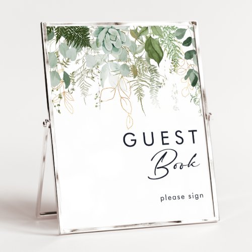 Greenery and Gold Leaf Guest Book Sign