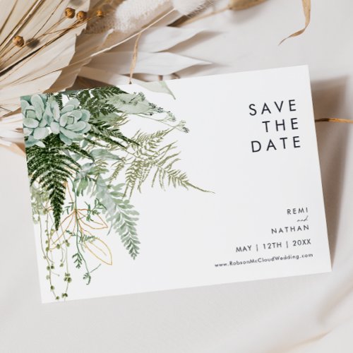Greenery and Gold Leaf Horizontal Save The Date