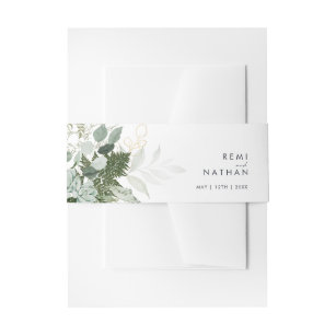 Greenery and Gold Leaf Invitation Belly Band