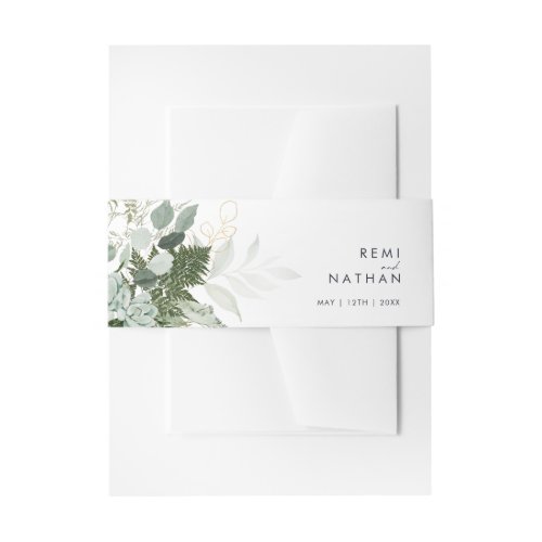 Greenery and Gold Leaf Invitation Belly Band