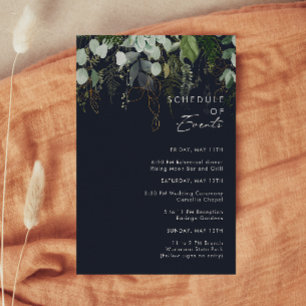 Greenery and Gold Leaf Navy Schedule of Events Enclosure Card
