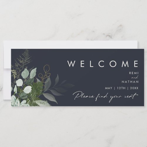 Greenery and Gold Leaf  Navy Seating Chart Header