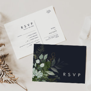 Greenery and Gold Leaf Navy Song Request RSVP Card