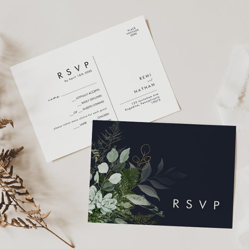 Greenery and Gold Leaf Navy Song Request RSVP Card