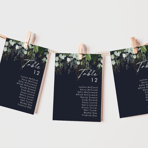 Greenery and Gold Leaf  Navy Table Number Chart