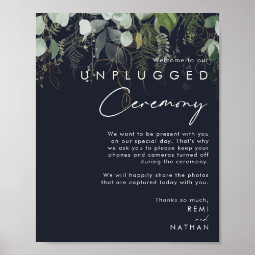 Greenery and Gold Leaf  Navy Unplugged Ceremony Poster