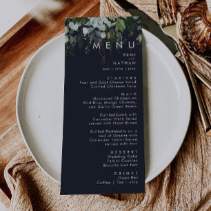 Greenery and Gold Leaf Navy Wedding Dinner Menu