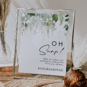 Greenery and Gold Leaf Oh Snap Hashtag Poster