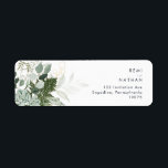 Greenery and Gold Leaf Return Address Label<br><div class="desc">We designed this greenery and gold leaf return address label to complete your simple yet elegant boho wedding. It features modern green and white eucalyptus leaf, fern foliage, a succulent flower, and minimal gold foil leaves. These elements give the feel of a whimsical watercolor enchanted forest, perfect for any rustic,...</div>