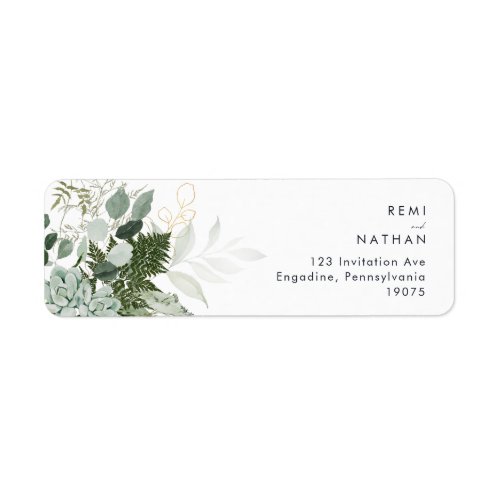 Greenery and Gold Leaf Return Address Label