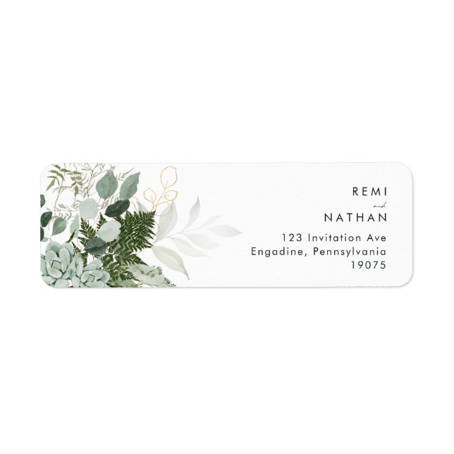 Greenery and Gold Leaf Return Address Label (Front)