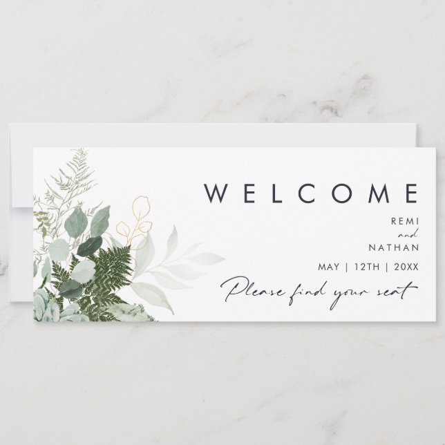 Greenery and Gold Leaf Seating Chart Header (Front)