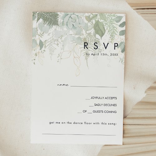 Greenery and Gold Leaf Song Request RSVP Card