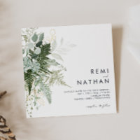 Greenery and Gold Leaf Square Wedding Invitation