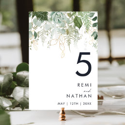 Greenery and Gold Leaf Table Number