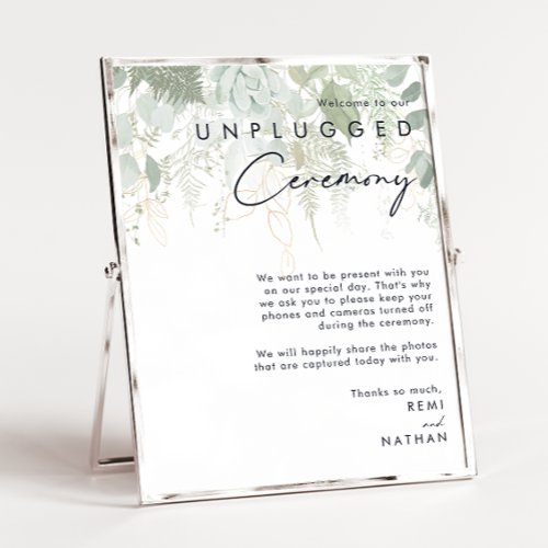 Greenery and Gold Leaf Unplugged Ceremony Poster