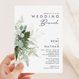 Greenery and Gold Leaf Wedding Brunch Invitation