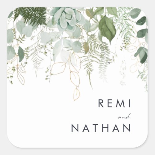 Greenery and Gold Leaf Wedding Envelope Seals