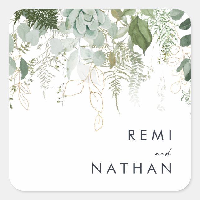 Greenery and Gold Leaf Wedding Envelope Seals (Front)