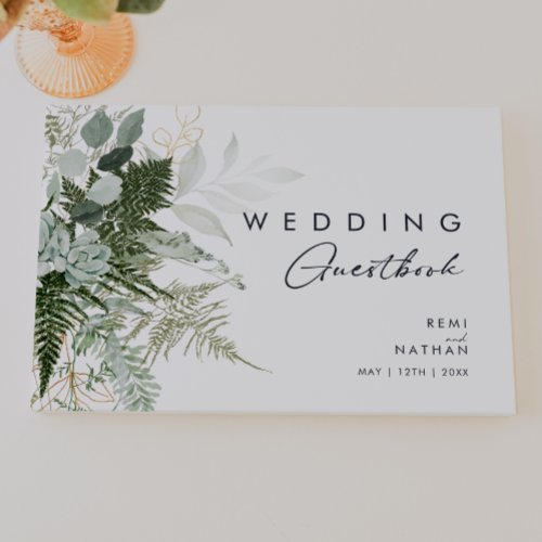 Greenery and Gold Leaf Wedding Guest Book