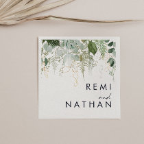 Greenery and Gold Leaf Wedding Napkins