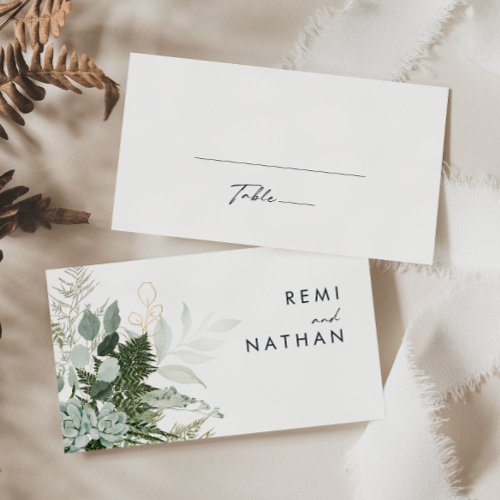 Greenery and Gold Leaf Wedding Place Card