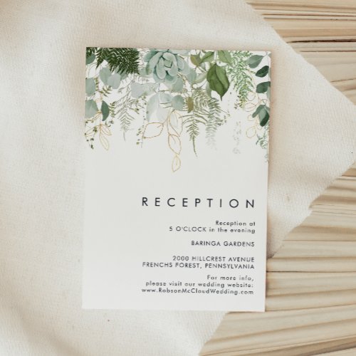 Greenery and Gold Leaf Wedding Reception Card