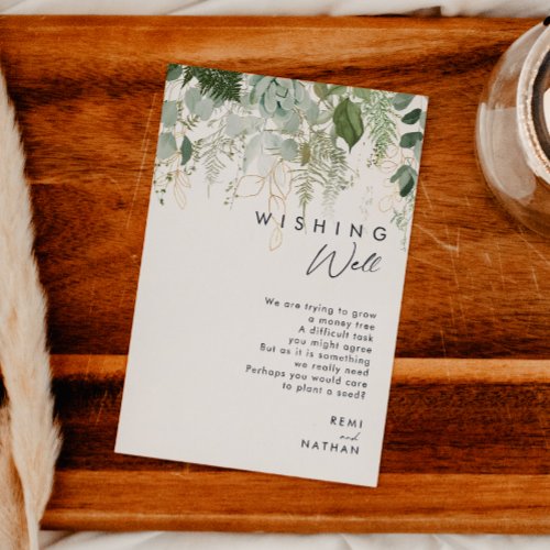 Greenery and Gold Leaf Wedding Wishing Well Enclosure Card