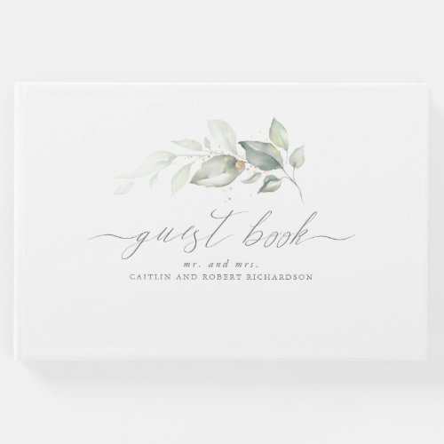 Greenery and Gold Leaves Wedding Guest Book