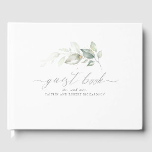 Greenery and Gold Leaves Wedding Guest Book