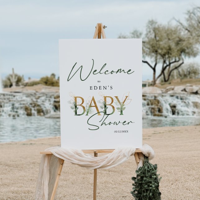 Greenery and Gold Lettering Welcome Baby Shower Foam Board (Creator Uploaded)