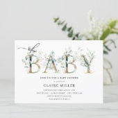 Greenery and Gold Letters Oh Baby Shower Invitation (Standing Front)