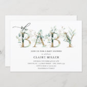 Greenery and Gold Letters Oh Baby Shower Invitation (Front/Back)