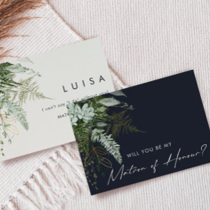 Greenery and Gold Navy Matron of Honor Card