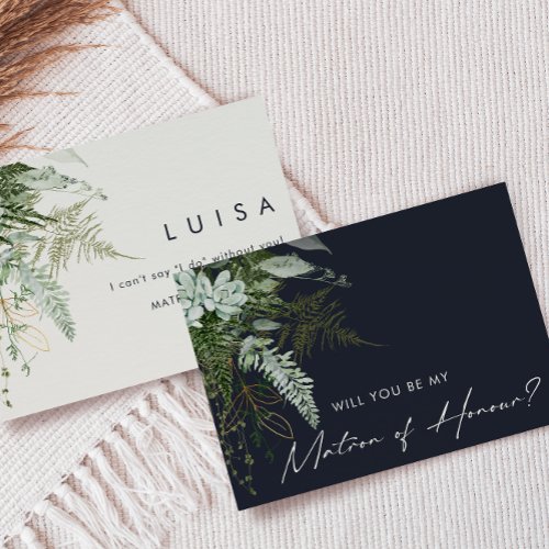 Greenery and Gold  Navy Matron of Honor Card